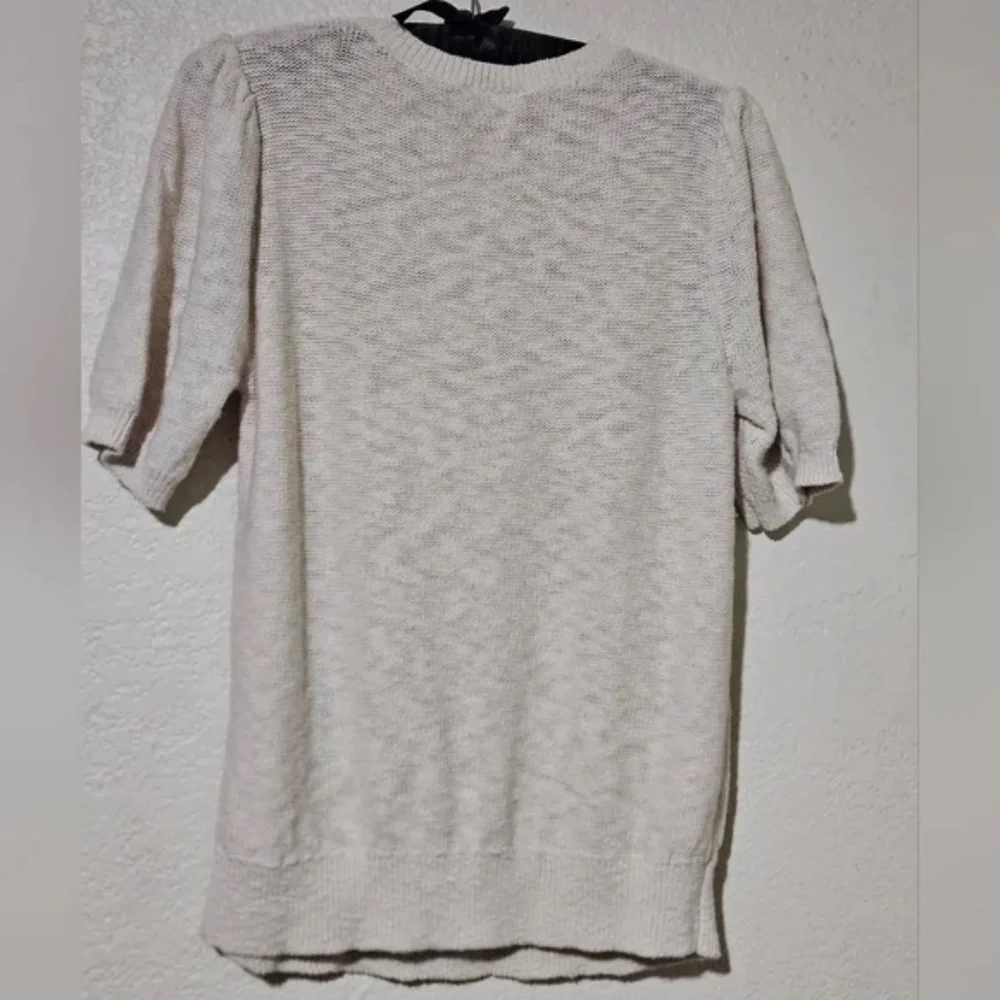 NWOT Loft 100% Cotton Ivory Vneck Short Sleeve Sweater - Picture 2 of 2